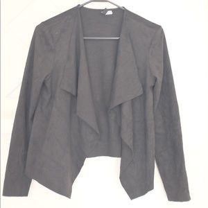 Black faux suede crop waterfall jacket